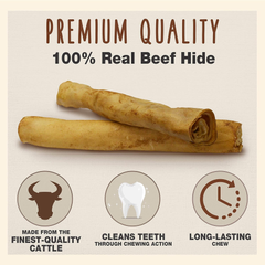 Cadet Premium Grade Beef Hide for Dogs, Long Lasting Rawhide Retriever Rolls, Single Ingredient Dog Chews, Peanut Butter Flavor, 10 Inch