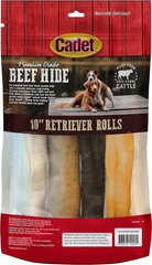 Cadet Premium Grade Beef Hide for Dogs, Long Lasting Rawhide Retriever Rolls, Single Ingredient Dog Chews, Variety Flavor, 10 Inch