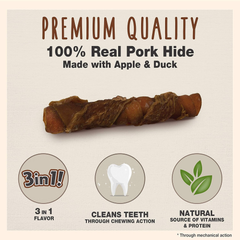 Cadet Gourmet Triple Chews Long-Lasting Pork Hide Sticks with Apple and Duck, Healthy Dog Treats for Small & Large Dogs