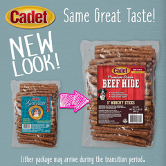 Cadet Premium Grade Beef Hide for Dogs, Long-Lasting Munchy Chew Sticks, Single-Ingredient Rawhide Dog Chews, 5-Inch