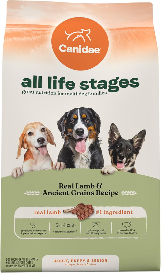 Canidae All Life Stages Real Lamb & Ancient Grains Recipe – High Protein Premium Dry Dog Food for All Ages, Breeds, and Sizes