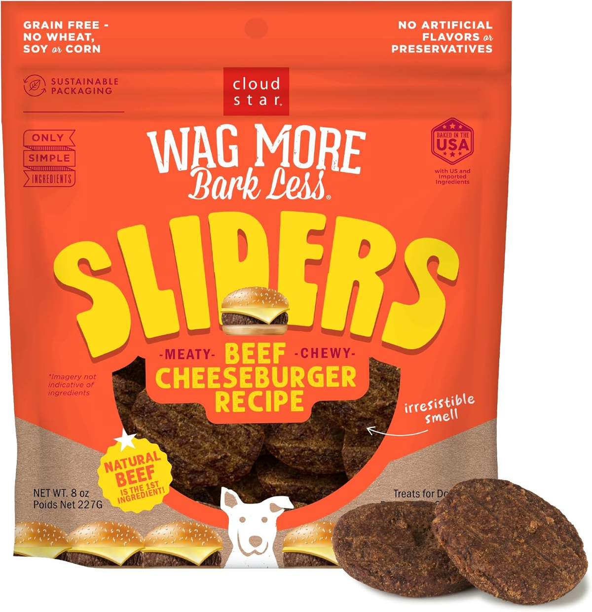 Cloud Star Wag More Bark Less Sliders Dog Treats, Beef Cheeseburger