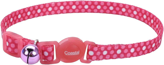Coastal Pet Fashion Cat Collar Adjustable 8-Inch to 12-Inch, Breakaway Buckle with Bell, Polka Dot Pink