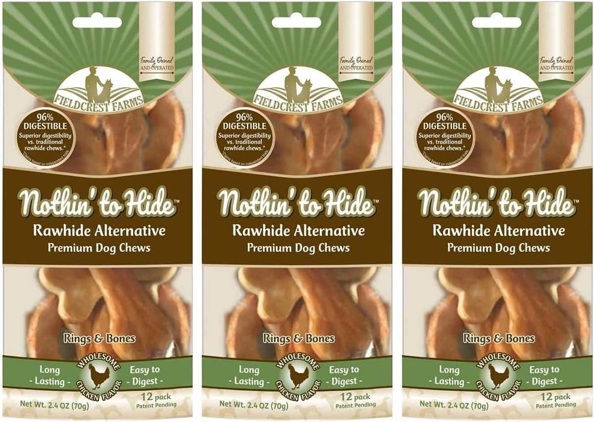 Fieldcrest Farms  Nothin' to Hide Chicken Rings and Bones, 12 Count Each, Rawhide Alternative Dog Chews