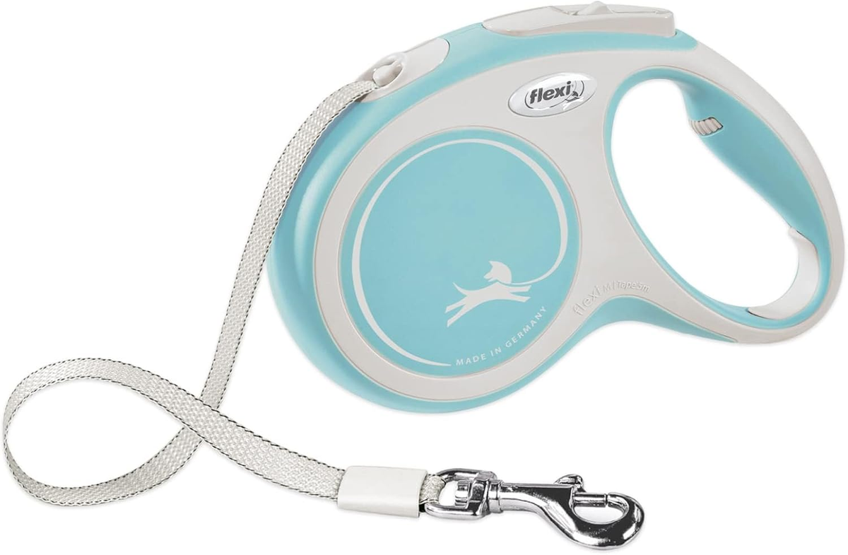 FLEXI® New Comfort Retractable Dog Leash (Tape), Ergonomic, Durable and Tangle Free Pet Walking Leash for Dogs Up to 26 lbs, 10 ft, Blue/Pastel