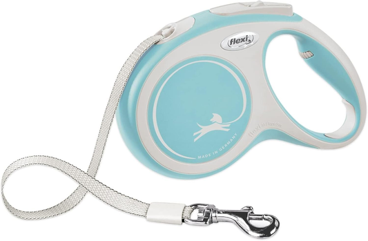 FLEXI® New Comfort Retractable Dog Leash (Tape), Ergonomic, Durable and Tangle Free Pet Walking Leash for Dogs Up to 26 lbs, 10 ft, Blue/Pastel