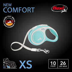 FLEXI® New Comfort Retractable Dog Leash (Tape), Ergonomic, Durable and Tangle Free Pet Walking Leash for Dogs Up to 26 lbs, 10 ft, Blue/Pastel