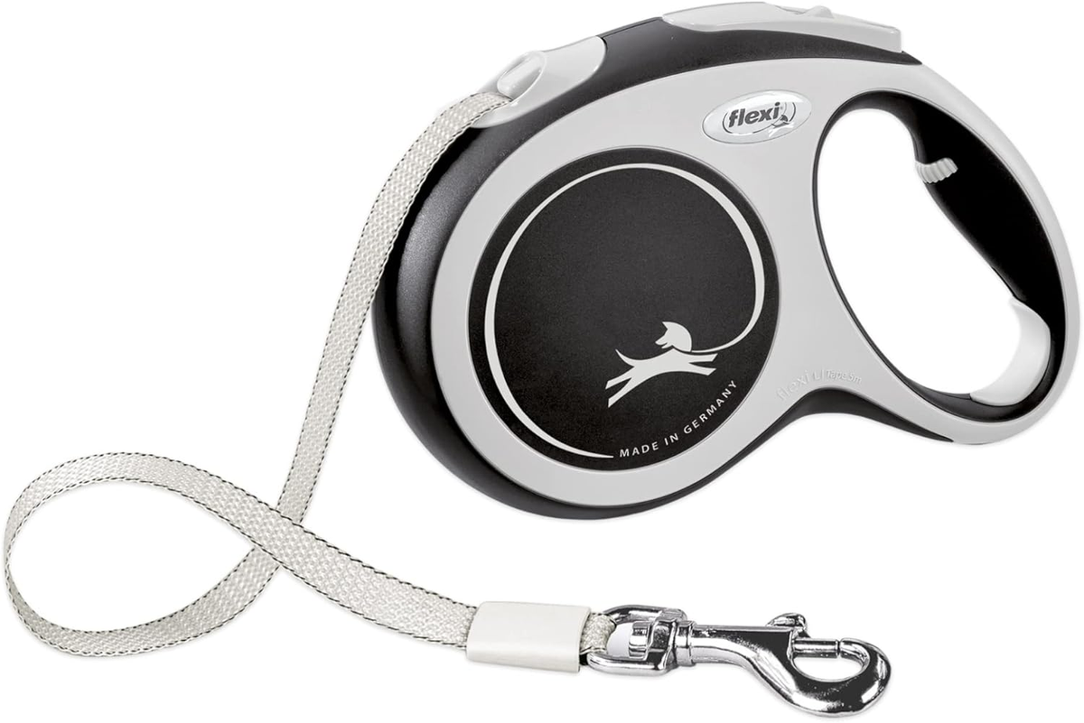 FLEXI® New Comfort Tape Retractable Dog Leash for Large Dogs Upto 132 lbs. – 16 ft., Black/Grey | Tangle Free Pet Walking Leash with One-Handed Brake, Pause, Lock |German Quality Product