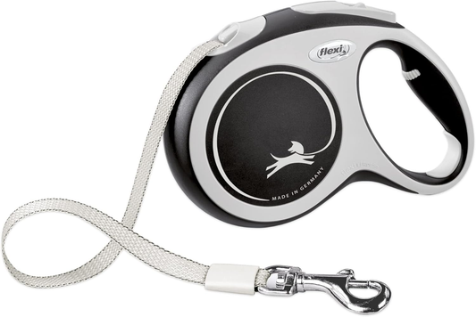 FLEXI® New Comfort Tape Retractable Dog Leash for Large Dogs Upto 132 lbs. – 16 ft., Black/Grey | Tangle Free Pet Walking Leash with One-Handed Brake, Pause, Lock |German Quality Product
