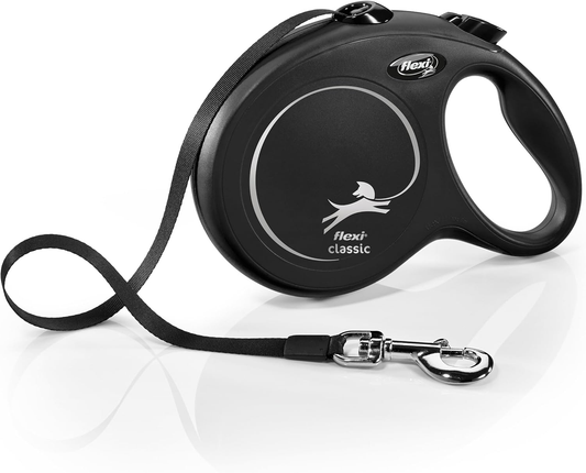 FLEXI New Classic Tape Retractable Dog Leash for Large Dogs Upto 110 lbs. – 26 ft., Black | Tangle Free Pet Walking Leash with One-Handed Brake, Pause, Lock|German Quality Product