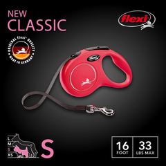 FLEXI New Classic Tape Retractable Dog Leash for Small Dogs Upto 33 lbs. – 16 ft., Red | Tangle Free Pet Walking Leash with One-Handed Brake, Pause, Lock|German Quality Product