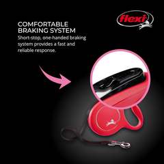 FLEXI New Classic Tape Retractable Dog Leash for Medium-Sized Dogs Upto 55 lbs. – 16 ft., Red | Tangle Free Pet Walking Leash with One-Handed Brake, Pause, Lock|German Quality Product