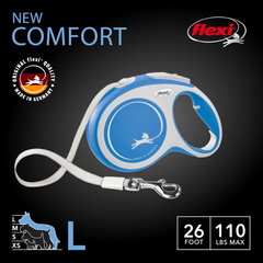 FLEXI New Comfort Retractable Dog Leash (Tape), for Dogs Up to 110 lbs, 26 ft, Blue/Pastel|German Quality Product