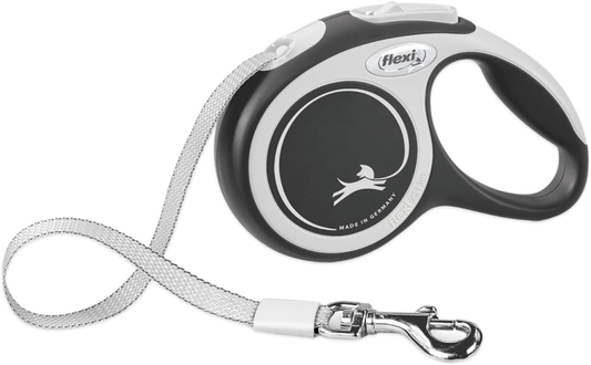 Flexi New Comfort Retractable Dog Leash (Tape), Ergonomic, Durable and Tangle Free Pet Walking Leash for Dogs Up to 26 lbs, 10 ft, Extra Small, Grey/Black