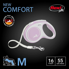 FLEXI New Comfort Retractable Dog Leash (Tape), 26 ft, Pink
