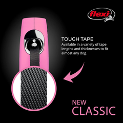 FLEXI New Classic Tape Retractable Dog Leash for Small Dogs Upto 26 lbs. – 10 ft., Pink | Tangle Free Pet Walking Leash with One-Handed Brake, Pause, Lock|German Quality Product
