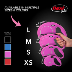 FLEXI New Classic Tape Retractable Dog Leash for Small Dogs Upto 26 lbs. – 10 ft., Pink | Tangle Free Pet Walking Leash with One-Handed Brake, Pause, Lock|German Quality Product