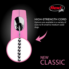 FLEXI New Classic Cord Retractable Dog Leash for Small Dogs up to 18 lbs. – 10 ft., Pink | Tangle-Free Pet Walking Leash with One-Handed Brake, Pause, Lock|German Quality Product