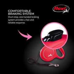 FLEXI New Classic Tape Retractable Dog Leash for Large Dogs Upto 110 lbs. – 16 ft., Red | Tangle Free Pet Walking Leash with One-Handed Brake, Pause, Lock|German Quality Product