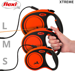 FLEXI New Classic Tape Retractable Dog Leash for Small Dogs Upto 44 lbs.– 16 ft.,Orange/Black | Tangle Free Pet Walking Leash with One-Handed Brake, Pause, Lock | German Quality Product