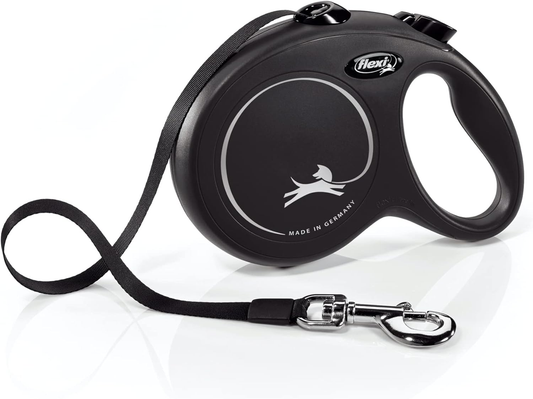 FLEXI New Classic Tape Retractable Dog Leash for Large Dogs Upto 110 lbs. – 16 ft., Black | Tangle Free Pet Walking Leash with One-Handed Brake, Pause, Lock|German Quality Product
