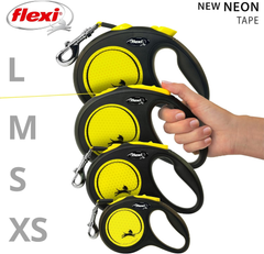 FLEXI New Neon Tape Retractable Dog Leashes for Small Dogs Upto 33 lbs. – 16 ft., Neon Yellow/Black | Tangle Free Pet Walking Leash with One-Handed Brake, Pause, Lock | German Quality Product
