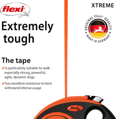 FLEXI Xtreme Tape Retractable Dog Leash for Large Dogs Upto 121 lbs. – 26 ft., Orange/Black | Tangle Free Pet Walking Leash with One-Handed Brake, Pause, Lock | German Quality Product