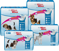 Four Paws Wee-Wee Super Absorbent Disposable Adjustable Dog Potty Training Diapers, Leak-Proof Protection for Puppies and Small Dogs
