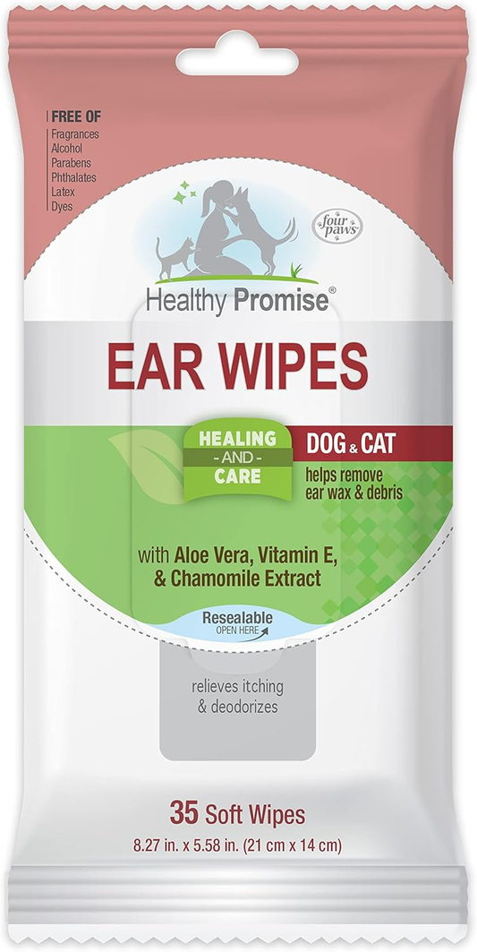 Four Paws Healthy Promise Grooming Soothing Pet Ear Cleaning Wipes, Odor Reducing & Itch Relief