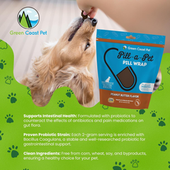 Pill-a-Pet Pill Wrap for Dogs Peanut Butter Flavor | Made in USA | Probiotics