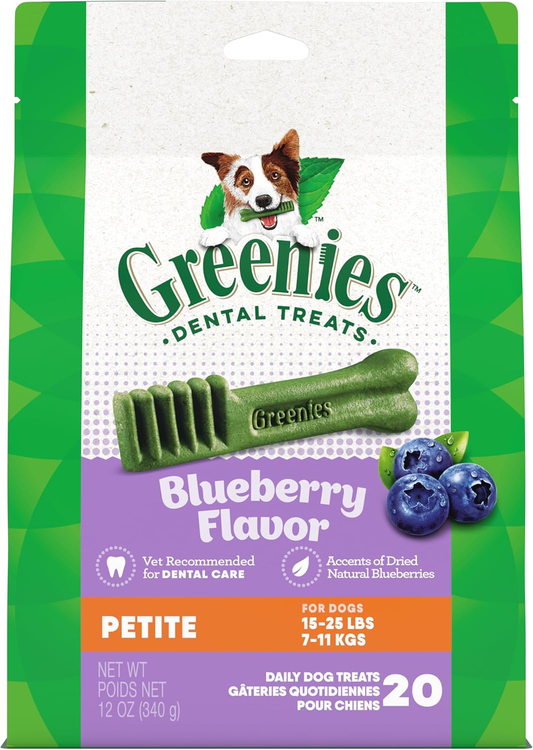 Greenies Petite Natural Dental Care Dog Treats Blueberry Flavor