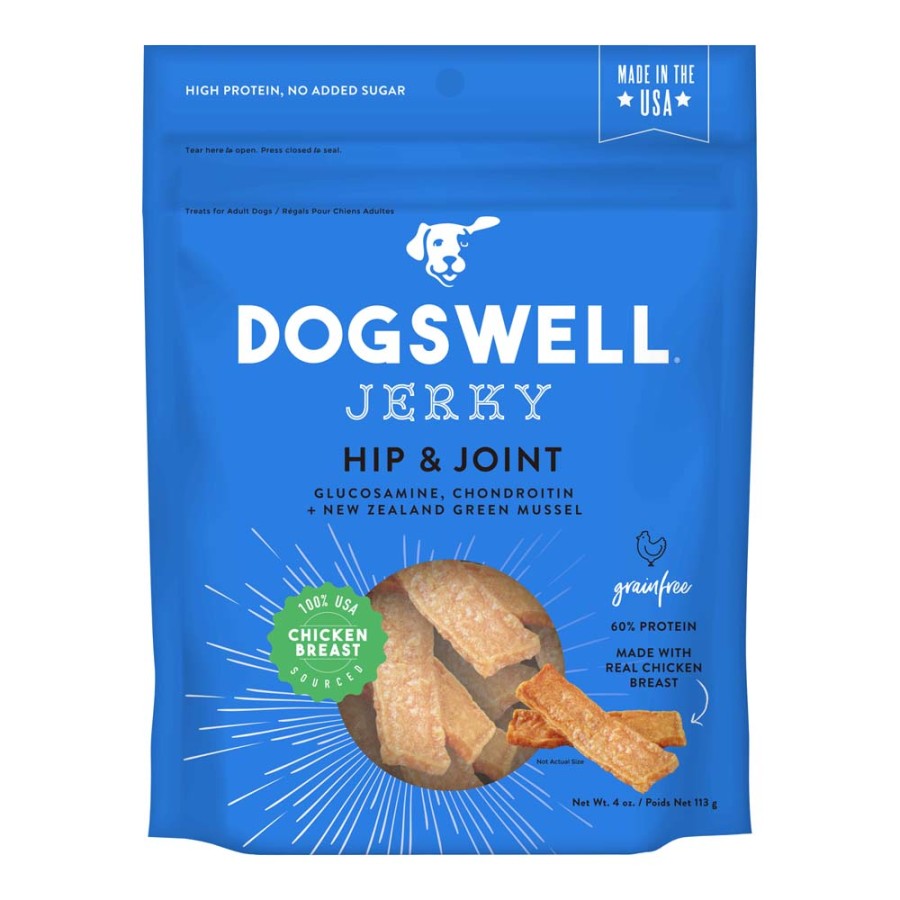 Dogswell Jerky Hip and Joint Dog Treats Grain Free Made in USA Only, Glucosamine and Chondroitin, Chicken