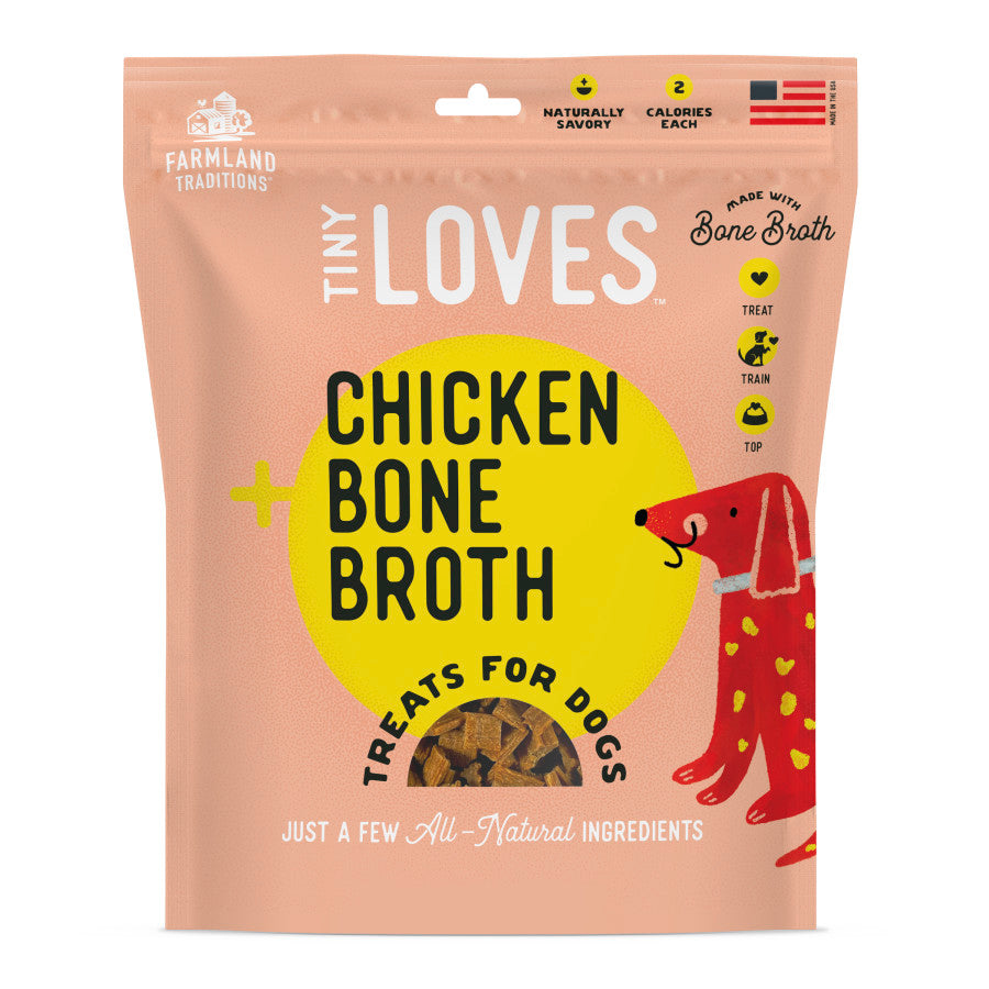 Farmland Traditions Tiny Loves Jerky Trainer Treats for Dogs w/Bone Broth (Chicken)