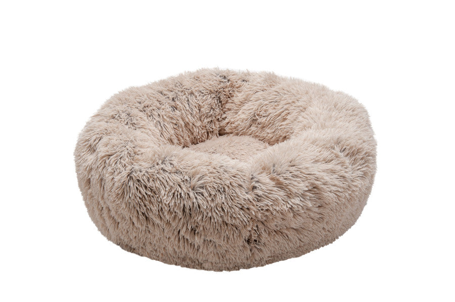Furhaven 23" Round Calming Donut Dog Bed for Indoor Cats & Small Dogs, Washable, For Dogs Up to 20 lbs - Shaggy Plush Long Faux Fur Donut Bed, Small, 23.0"L x 23.0"W x 9.0"Th