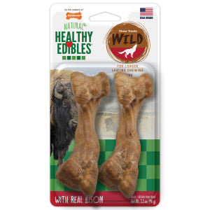 Nylabone Healthy Edibles WILD Natural Long-Lasting Bison Flavor Bone Chew Treats for Dogs (2 Count)