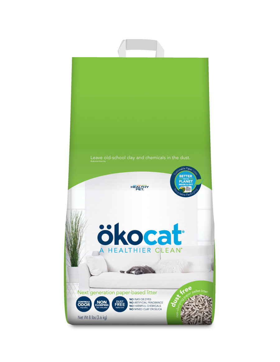 ökocat Dust Free Non-Clumping Paper Pellt Cat Litter, Unscented, 8 pounds - Natural Ingredients, Controls Odor, Dust Free, Great for Homes with Allergies, Postsurgical Needs