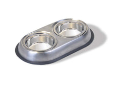 Van Ness Pets Stainless Steel Double Dish Food And Water Bowl For Cats/Small Dogs, Wide No-Tip Base