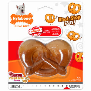 Nylabone Pretzel Power Chew Toy for Dogs, Dog Toys for Aggressive Chewers, Bacon & Peanut Butter Flavor, Small Dogs