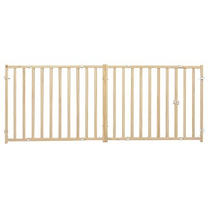 MidWest Homes for Pets Wire Mesh Pet Safety Gate, Pressure Mounted Dog Gate, Natural Wood & White Powder Coated Wire Mesh