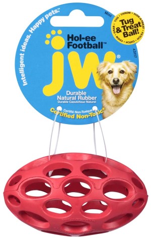 JW Pet Hol-ee Football Dog Toy Puzzle Ball, Natural Rubber