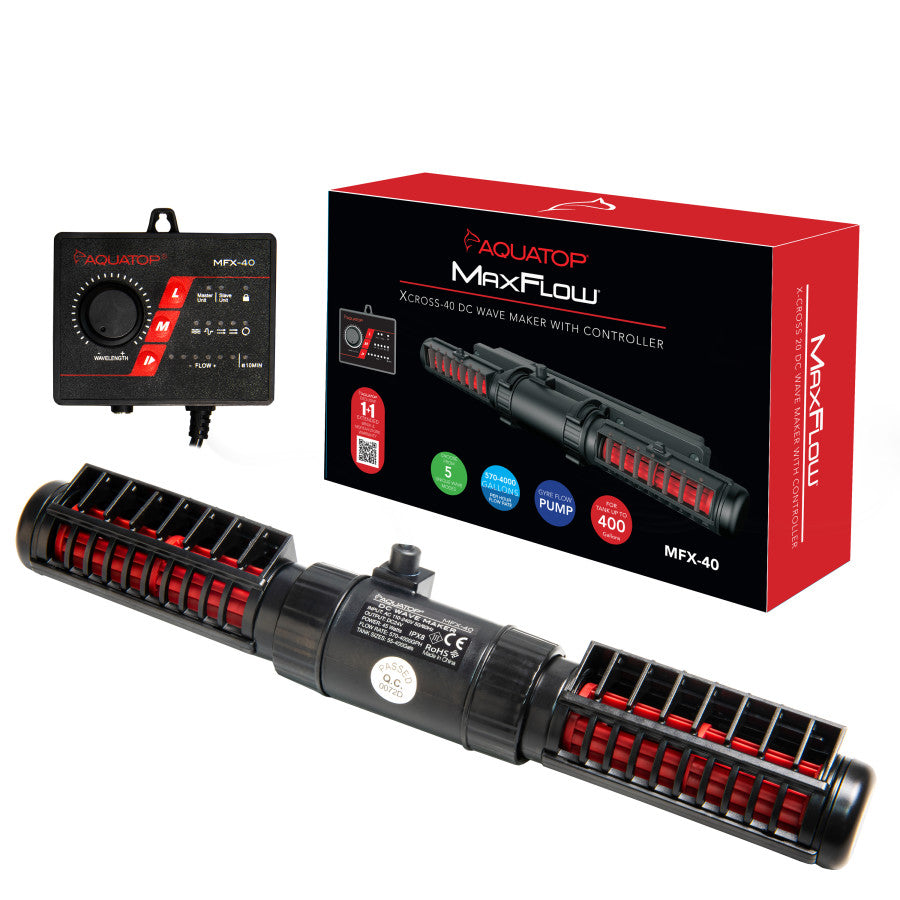 Aquatop MaxFlow X-Cross DC Wave Maker, Quiet Circulation Pump with Controller, Adjustable Flow, Reef Tank Aquarium Powerhead, MFX-20