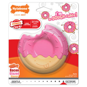 Nylabone Donut Power Chew Toy for Dogs, Dog Toys for Aggressive Chewers, Bacon Glazed Flavor