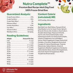 ULTIMATE PET NUTRITION Nutra Complete, 100% Freeze Dried Veterinarian Formulated Raw Dog Food with Antioxidants Prebiotics and Amino Acids, (1 Pound, Beef)
