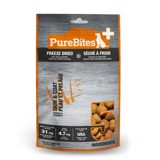 PureBites+ Skin & Coat Freeze Dried Dog Treats, 5 Ingredients, Made in USA