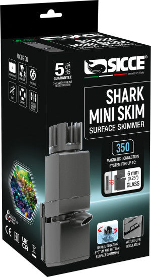 Sicce Shark Mini Aquarium Surface Skimmer 350 up to 40 Gallon Aquariums | 90 GPH Flow Rate Efficient Debris Oil Film Removal Freshwater & Saltwater