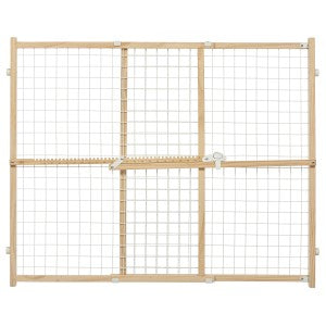 MidWest Homes for Pets Wire Mesh Pet Safety Gate, Pressure Mounted Dog Gate, Natural Wood & White Powder Coated Wire Mesh