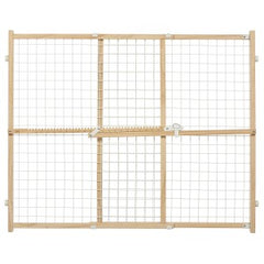 MidWest Homes for Pets Wire Mesh Pet Safety Gate, Pressure Mounted Dog Gate, Natural Wood & White Powder Coated Wire Mesh