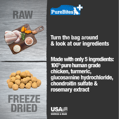 PureBites+ Hip & Joint Freeze Dried Dog Treats, 5 Ingredients, Made in USA