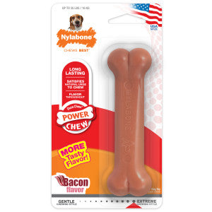Nylabone Power Chew Classic Bone Chew Toy for Dogs, Durable Dog Toys for Aggressive Chewers, Bacon Flavor