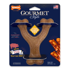 Nylabone Gourmet Style Wishbone Strong Chew Toy for Dogs, Bacon Flavor